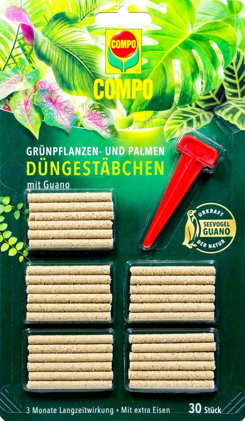 Compo Grünpflanzen- Und Palmen Düngestäbchen Mit Guano - 30 Stück