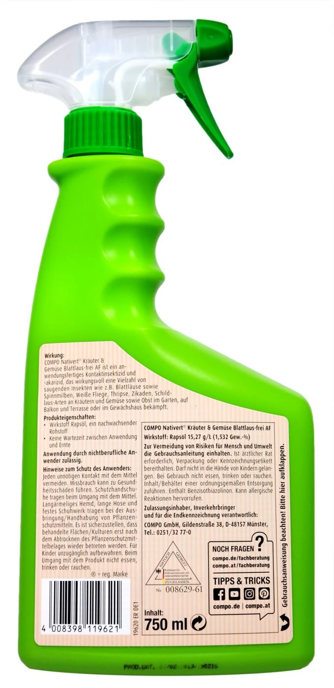 Compo Nativert Kräuter & Gemüse Blattlaus-frei AF - 0,75 L – Bild 2